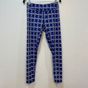 J Mclaughlin Women‎ Libby Leggings Medium Acadia Blue Checkered Stretch Casual